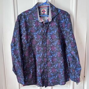 Men’s Jermyn & Bond Modern Fit Long Sleeve Button Front Leaf Pattern Shirt